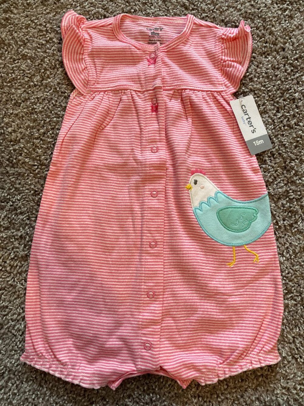 Carters Striped Chicken Romper Size 18mo